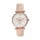 Fossil Carlie Multifunction Rose Gold-tone Leather Watch  Jewelry - Es4544
