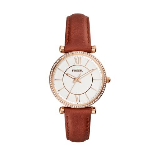 Fossil Carlie Three-hand Terracotta Leather Watch  Jewelry - Es4428