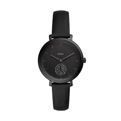 Fossil Jacqueline Three-hand Black Leather Watch  Jewelry - Es4490