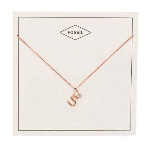 Fossil Letter S Rose Gold-tone Stainless Steel Necklace  Jewelry - Jf03044791