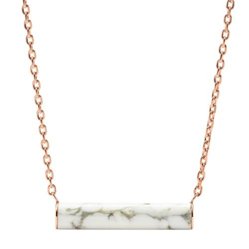 Fossil White Reconstituted Marble Plaque Rose Gold-tone Steel Necklace  Jewelry Rose Gold- Jof00370791
