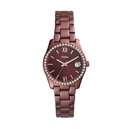 Fossil Scarlette Three-hand Date Wine Stainless Steel Watch  Jewelry - Es4320