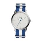 Fossil The Minimalist Three Hand Navy And White Polyester Watch  Jewelry - Fs5442