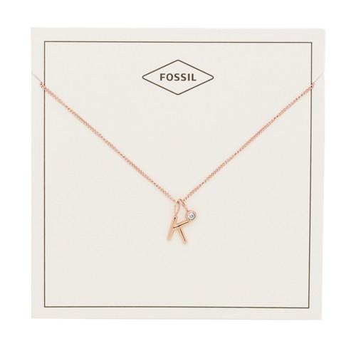 Fossil Letter K Rose Gold-tone Stainless Steel Necklace  Jewelry - Jf03040791