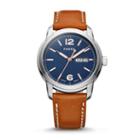Fossil Swiss Fs-5 Series Brown Leather Watch Fsw4005 Blue