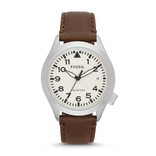 Fossil Aeroflite Brown Leather Watch Am4514 Beige