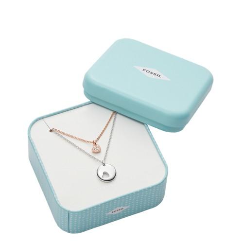 Fossil Duo Heart Two-tone Sterling Silver Necklaces  Jewelry - Jfs00440998