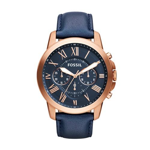 Fossil Grant Chronograph Navy Leather Watch  Jewelry - Fs4835ie
