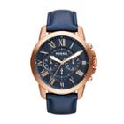 Fossil Grant Chronograph Navy Leather Watch  Jewelry - Fs4835ie