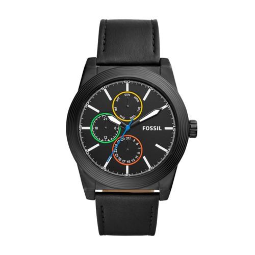 Fossil Geoff Multifunction Black Leather Watch  Jewelry - Bq2358