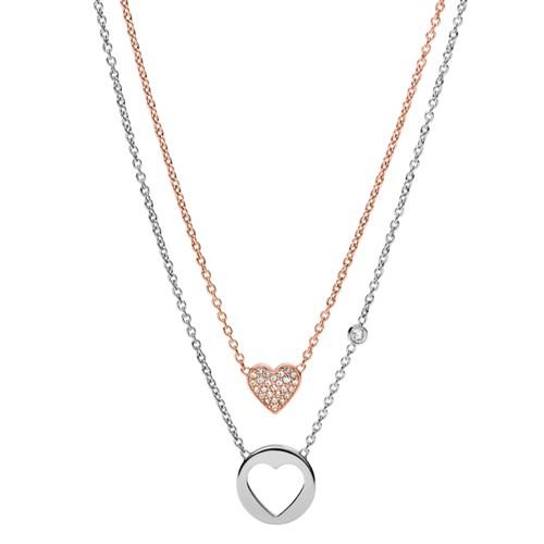 Fossil Double Heart Two-tone Steel Necklace Jewelry - Jf02857998