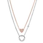 Fossil Double Heart Two-tone Steel Necklace  Jewelry - Jf02857998