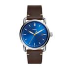 Fossil Commuter Three-hand Date Brown Leather Watch  Jewelry - Fs5539