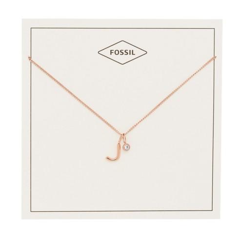 Fossil Letter J Rose Gold-tone Stainless Steel Necklace  Jewelry - Jf03039791