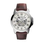 Fossil Grant Automatic Dark Brown Leather Watch  Jewelry - Me3099