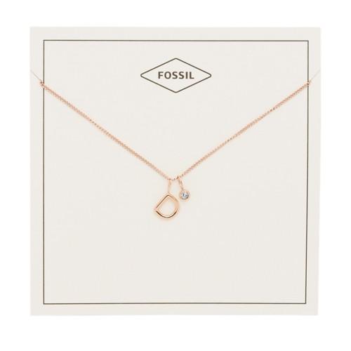 Fossil Letter D Rose Gold-tone Stainless Steel Necklace  Jewelry - Jf03037791