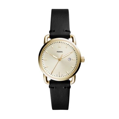 Fossil The Commuter Three-hand Date Black Leather Watch  Jewelry - Es4308
