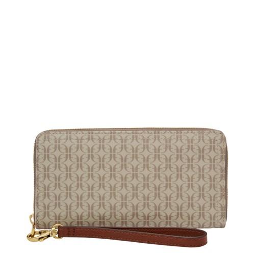 Fossil Logan Rfid Zip Around Clutch  Wallet Taupe/tan- Sl7895939
