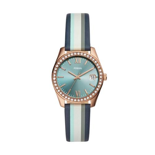 Fossil Scarlette Mini Three-hand Date Striped Navy Leather Watch  Jewelry - Es4592
