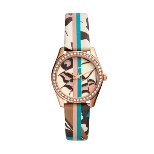 Fossil Scarlette Mini Three-hand Striped Pattern Leather Watch  Jewelry - Es4609