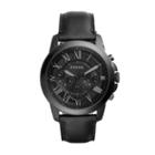 Fossil Grant Chronograph Black Leather Watch  Jewelry - Fs5132