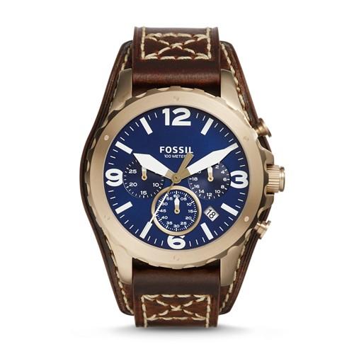 Fossil Nate Chronograph Brown Leather Watch Jr1505 Blue