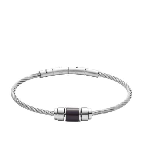 Fossil Black Agate Stainless Steel Rondell Bracelet  Jewelry - Jf02925040