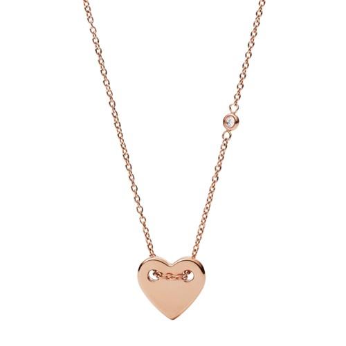 Fossil Heart Rose Gold-tone Steel Necklace  Jewelry - Jf02868791
