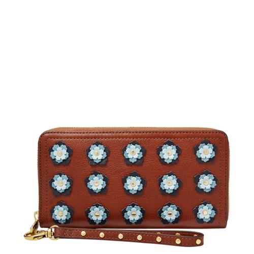 Fossil Logan Rfid Zip Around Clutch  Wallet Brown Multi- Sl7924914