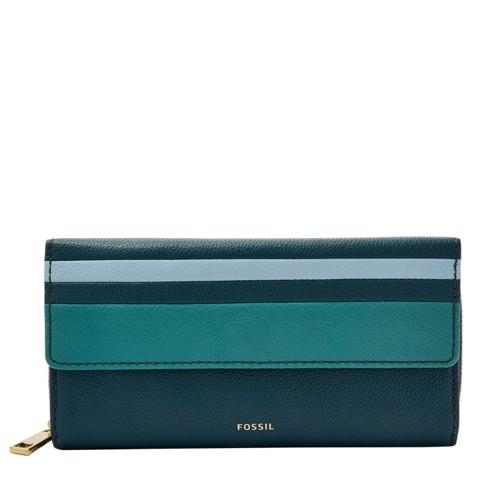 Fossil Jori Rfid Flap Clutch  Wallet Blue Multi- Swl2046403
