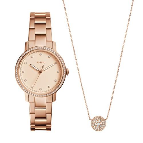 Fossil Neely Three-hand Rose Gold-tone Stainless Steel Watch And Jewelry Box Set  Jewelry - Es4330set