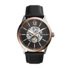 Fossil Flynn Mechanical Black Leather Watch  Jewelry - Bq2216