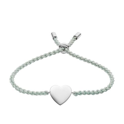 Fossil Heart Aqua Blue Nylon Bracelet  Jewelry Silver- Jf03078040