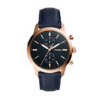 Fossil Townsman 44mm Chronograph Navy Leather Watch  Jewelry - Fs5436