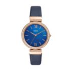 Fossil Madeline Three-hand Navy Leather Watch  Jewelry - Es4538