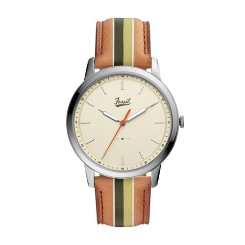 Fossil Minimalist Three-hand Striped Tan Leather Watch  Jewelry - Fs5559