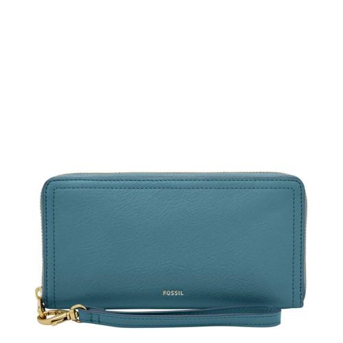Fossil Logan Rfid Zip Around Clutch  Wallet Caribbean- Sl7831981