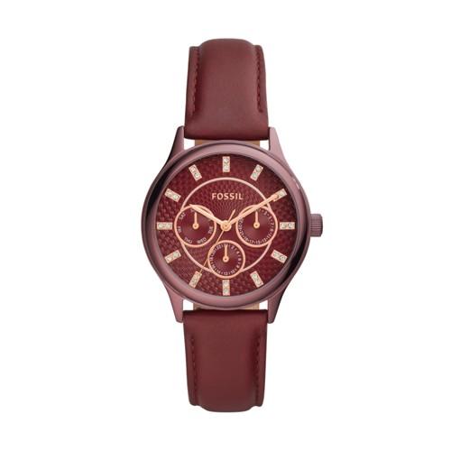 Fossil Modern Sophisticate Multifunction Wine Leather Watch  Jewelry - Bq3285