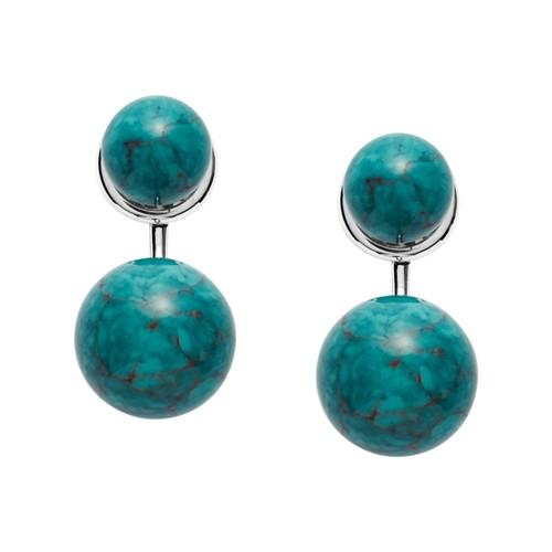 Fossil Turquoise Ball Reconstituted Marble Front-back Earrings  Jewelry Silver- Jof00360040