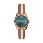 Fossil Scarlette Mini Three-hand Date Striped Brown Leather Watch  Jewelry - Es4593
