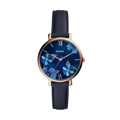 Fossil Jacqueline Three-hand Navy Leather Watch  Jewelry - Es4673