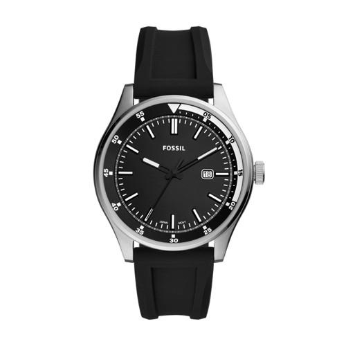 Fossil Belmar Three-hand Date Black Silicone Watch  Jewelry - Fs5535