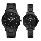 Fossil His &amp; Her Three-hand Black Stainless Steel Watch Box Set  Jewelry - Fs5514set