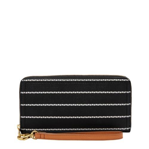 Fossil Logan Rfid Zip Around Clutch  Wallet Black/white- Sl7828005