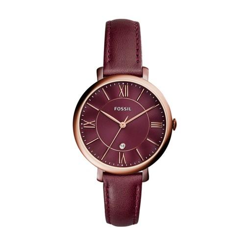 Fossil Jacqueline Three-hand Date Wine Leather Watch  Jewelry - Es4099