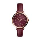 Fossil Jacqueline Three-hand Date Wine Leather Watch  Jewelry - Es4099