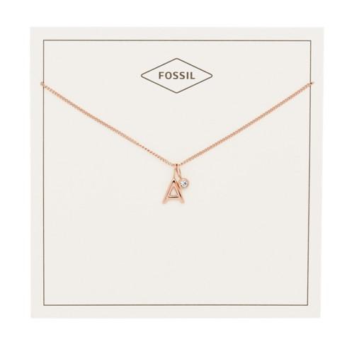 Fossil Letter A Rose Gold-tone Stainless Steel Necklace  Jewelry - Jf03034791