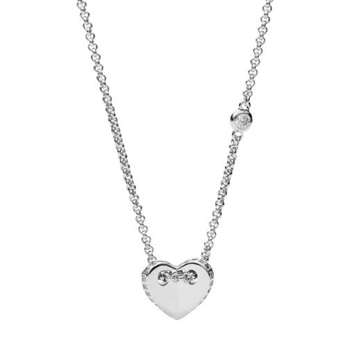 Fossil Sterling Silver Folded Heart Necklace  Jewelry - Jfs00425040