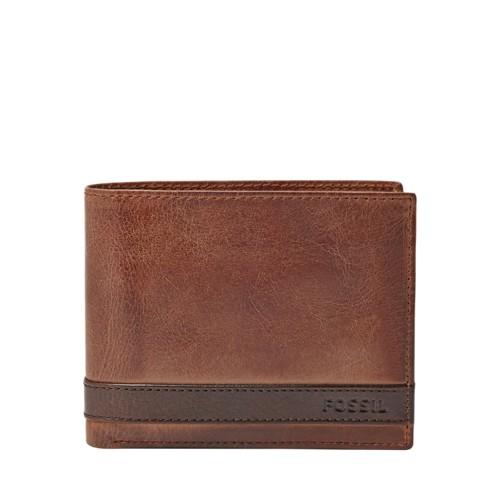 Fossil Quinn Large Coin Pocket Bifold  Wallet Brown- Ml3653200