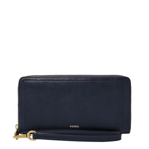 Fossil Logan Rfid Zip Around Clutch  Wallet Midnight Navy- Sl7831406